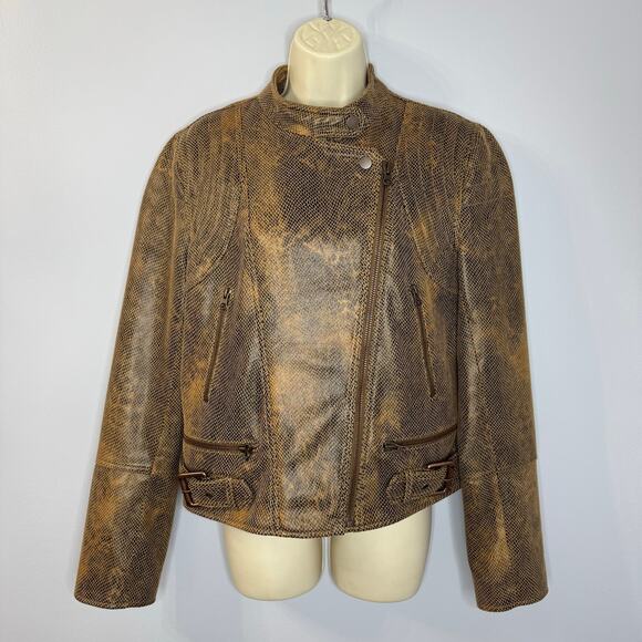 Free People We the Free Fenix Snake Skin Vegan Leather Moto Jacket Distress M - Picture 2 of 13